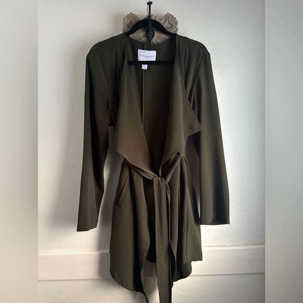 Carolina Belle Montreal Olive Green Belted Drape Jacket